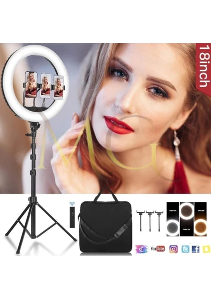 Mega Plus Megalux 18 Inç Ring Light Youtuber Makyaj Güzellik 5500K 48W Kuaför Kit Çantalı ve Kumandalı Ring Ligh