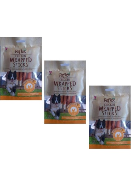 Kurutulmuş Chicken Wrapped Sticks Tavuk Parçalı Çubuk Köpek Ödülü 80 gr 3 Adet