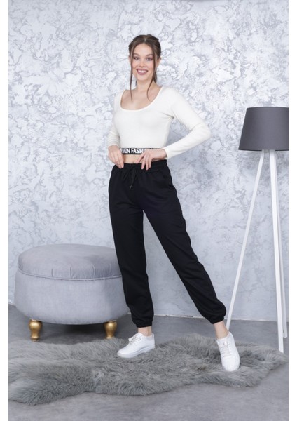 Kadın Eşofman Altı Jogger Beli ve Paçası Lastikli