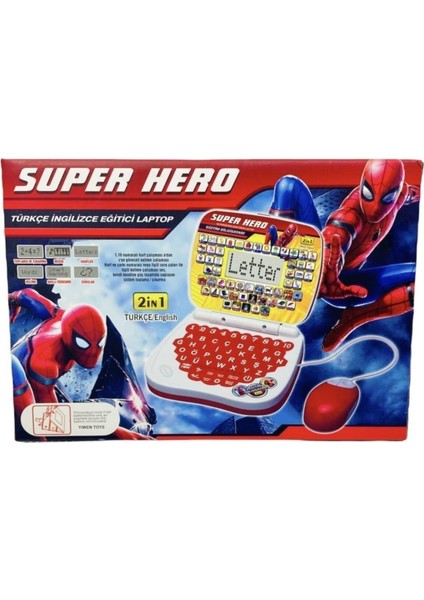 Gemril Eğitici Laptop 100 Fonksiyonlu Ingilizce ve Türkçe Spiderman Eğitici Bilgisayar