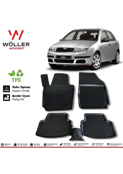 Skoda Fabia Paspas 1999 2007 Arası 3D Havuzlu Wöller Paspas