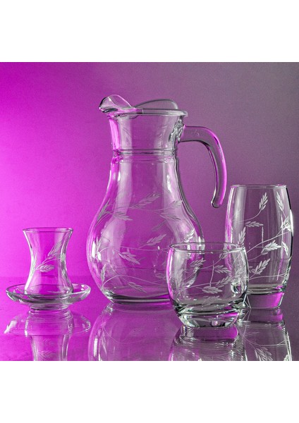 Pudgy 25 Parça 6 Kişilik Kesme Bardak Çeyiz Seti Sürgün Desenli fiyatları