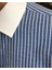 Italyan Stil Slim Fit Çizgili Erkek Kravat Yaka Gömlek Mavi T9222 3
