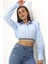 Kadın Açık Mavi Uzun Kollu Crop Detaylı Poplin Gömlek HZL23W-DSB110091 2