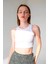 Beyaz Fitilli Süper Crop Halter Yaka Örme Atlet 3