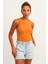 Kadın Hardal Fitilli T-Shirt Halter Yaka Örme Atlet 1