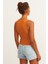 Kadın Hardal Fitilli T-Shirt Halter Yaka Örme Atlet 4