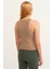 Kadın Vizon Fitilli T-Shirt Halter Yaka Örme Atlet 4
