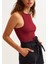 Kadın Bordo Fitilli T-Shirt Halter Yaka Örme Atlet 2