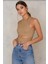 Kadın Bej Göbek Detay Crop Top 3