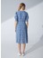 V Yaka Çiçek Desenli Mavi Diz Altı Kadın Elbise Gana1 4
