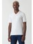 Erkek İpek Apreli Basic V Yaka T-Shirt BEYAZ TS22Y22012_D01 4