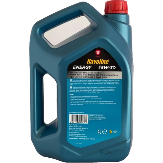 Texaco Havoline Energy Sae 5W-30 Sentetik 4 Lt Partekülsüz Fiyatı