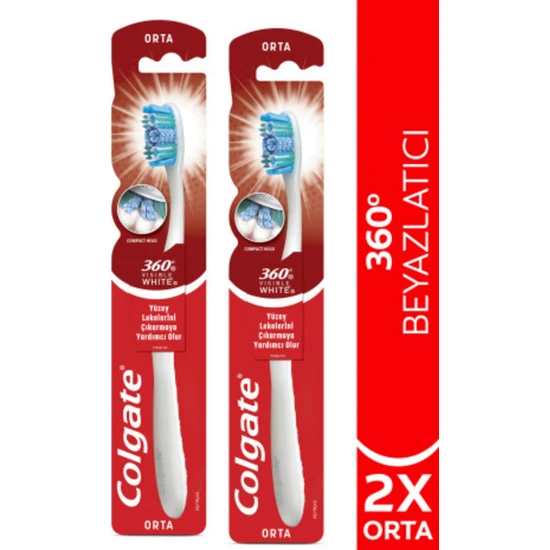 Colgate 360 Visible White Beyazlatıcı Orta Diş Fırçası X 2 Adet