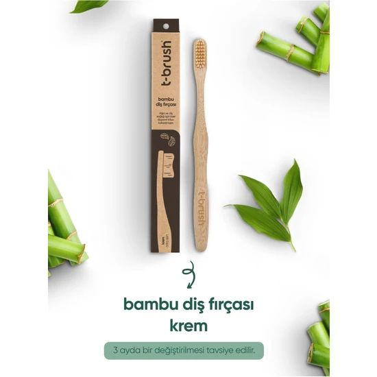 Htbrush Tbrush Doğal Bambu Vegan Diş Fırçası - Krem Renk - Orta Sert (Medium) - Plastik Içermez