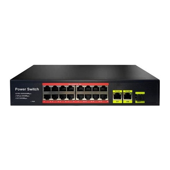 URANIUM  POE-G1621SFP-300W 16 PORT GIGABIT+2XGB RJ45+1XSFP UPLINK POE RACKMOUNT SWITCH (REALTEK CHIPSET)  Resim-1