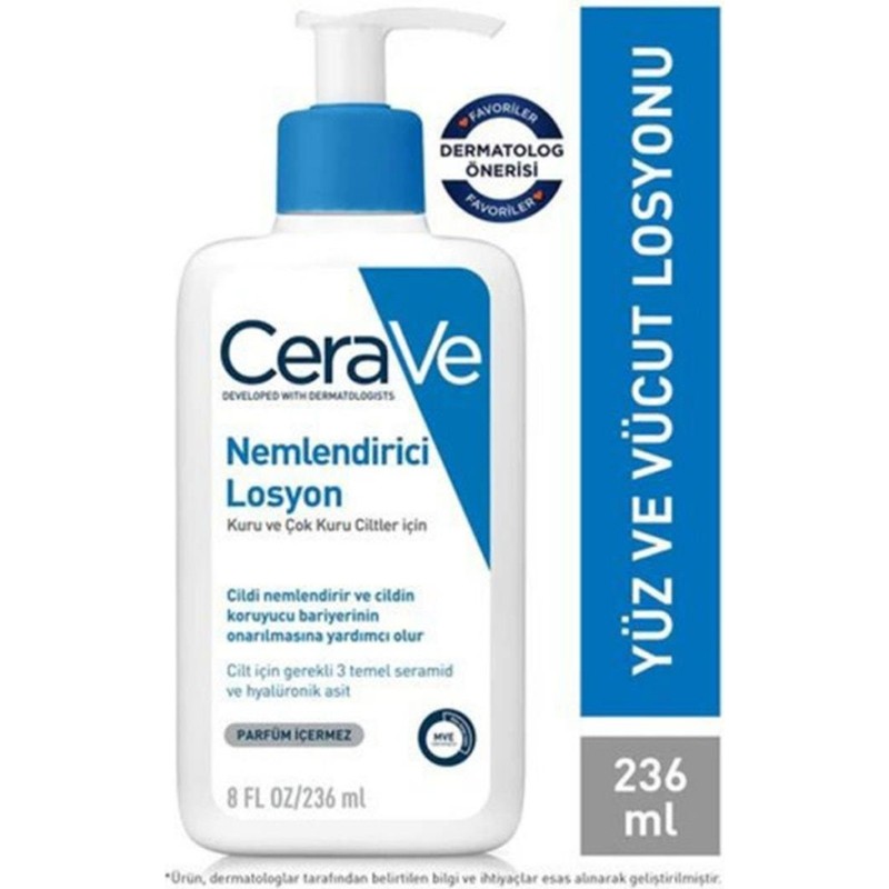 CeraVe Nemlendirici Losyon Kuru Ciltler İçin Seramid ve Hyalüronik Asit 236 ml Etkili Yüz ve Vücut