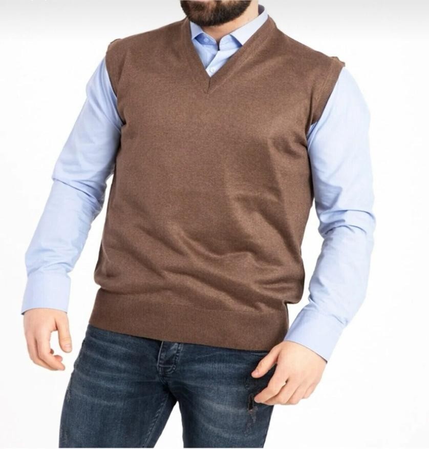 YHE Store Rkek V Yaka Ince Yün Triko Örgü Tüylenmez Baba Süveter görsel 4