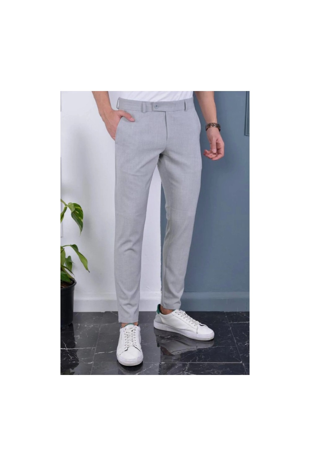 Mero Life Erkek Krem Italyan Kesim Slim Fit Kaliteli Esnek Likralı Bilek Boy Kumaş Pantolon görsel 2
