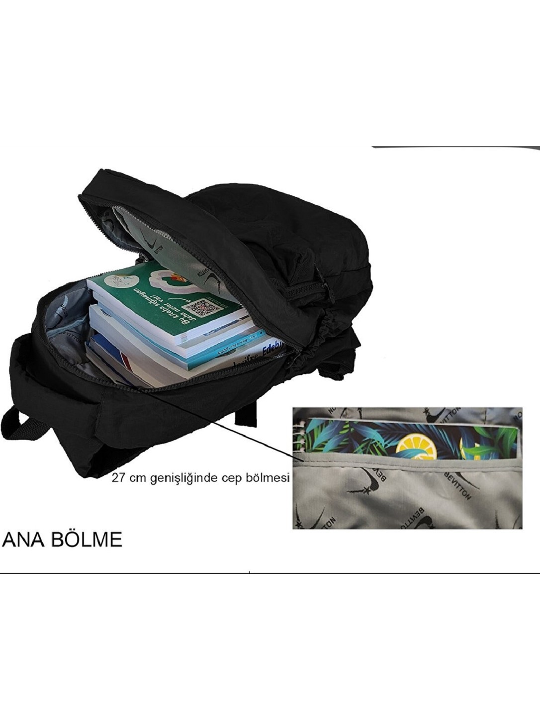 Bevitton Suya Dayanıklı Kumaş Günlük Sırt Çantası Unisex Okul Sırt Çantası 2300 Lavanta görsel 6
