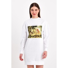 Jahr Marc Rönesans Baskılı Beyaz Mini Sweat Elbise
