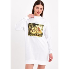 Jahr Marc Rönesans Baskılı Beyaz Mini Sweat Elbise