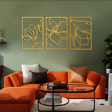 Artepera Floral Line Art 3'lü Set Metal Modern Duvar Tablosu - Ev Dekorasyonları - 30 x 45 cm - APT529