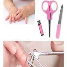 Vi Caro 3'Lü Set Çocuk Bebek Manikür Seti Tırnak Makası Törpü Mini Makas 3'Lü Set Pembe