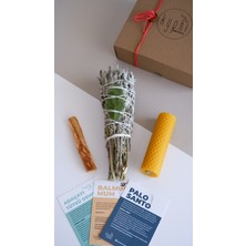 Enerji Başlangıç Seti: Palo Santo Tütsü - Balmumu Mum - Adaçayı Tütsü Demeti