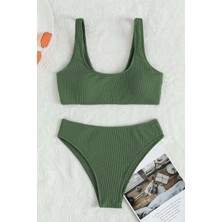 Angelsin Özel Fitilli Kumaş Tankini Bikini Üstü