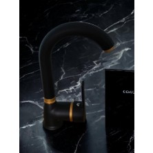 Yılmek Mat Siyah Gold Kuğu Lavabo Bataryası