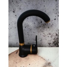 Yılmek Mat Siyah Gold Kuğu Lavabo Bataryası