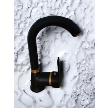 Yılmek Mat Siyah Gold Kuğu Lavabo Bataryası