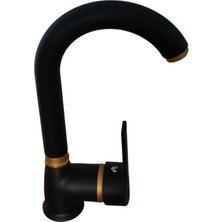 Yılmek Mat Siyah Gold Kuğu Lavabo Bataryası