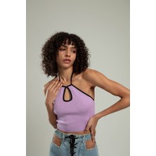 SiFu Tekstil Kadın Boyundan Askılı Spor Triko Crop Top Badi
