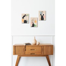 Four Arts Minimalist Women Design 13,5x18 Cm 3'lü Ahşap Tablo Seti
