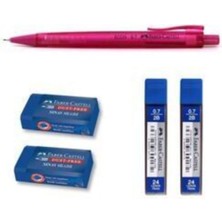 Faber-Castell Faber Castell Econ 0.7 + 2 Adet Sınav Silgisi + 2 Adet 0.7 mm Uç Seti Ekonomik Pembe