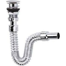 Sandalcılar Lavabo Mutfak Sifonu - Bas Stoplu - Paslanmaz Krom Boru - Pop-Up Sifon