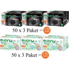Evony Siyah Elastik Kulaklı Maske 150 Adet + Yeşil Elastik Kulaklı Maske 150 Adet