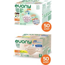 Evony Elastik Kulaklı Kids Maske 50 Adet + Color Bej Yumuşak Elastik Kulaklı Maske 50 Adet