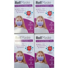 Roll Maske Roll 3 Katlı Telli Cerrahi Maske Kız Çocuk 10 Lu 4 Adet Roll