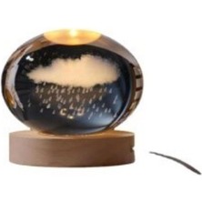 EC Shop Şentaş Home Dekoratif Bulut Ve Yağmur Tasarımlı Ahşap Altlıklı Işıklı Cam Küre