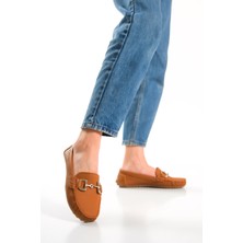Mubiano 203-TB Hakiki Deri Oval Burunlu Toka Detay Kadın Taba Babet & Loafer Ayakkabı