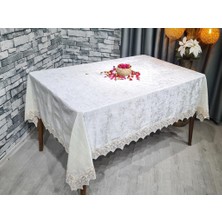 Çeyiz Diyarı Seren Dantelli Kadife Tek Masa Örtüsü Krem Cappucino