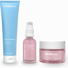 Cream Co. Temizleyici Canlandırıcı Aydınlatıcı Nemlendirici Işıltı Bakım Seti (Hyaluronic Acid + Peptide + Niacinamide + Caffeine)