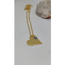 Giftoloji Kişiye Özel Isim Yazılabilir Nazar Boncuk Detaylı Gold Renkli Kalp Kolye - Anneler Günü Özel