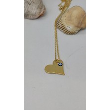 Giftoloji Kişiye Özel Isim Yazılabilir Nazar Boncuk Detaylı Gold Renkli Kalp Kolye - Anneler Günü Özel