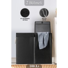 Meleni Home 50 Lt + 50 Lt İki Bölmeli Mega Boy Çamaşır Sepeti Siyah Su Geçirmez Kumaş Özellikli