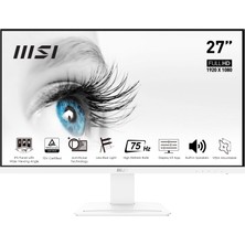 MSI 27" PRO MP273W 1920x1080 (FHD) FLAT IPS 75HZ 5MS FREESYNC BEYAZ MONITOR