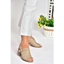 Fox Shoes P555450903 Vizon Hakiki Deri Kalın Topuklu Günlük Kadın Terlik